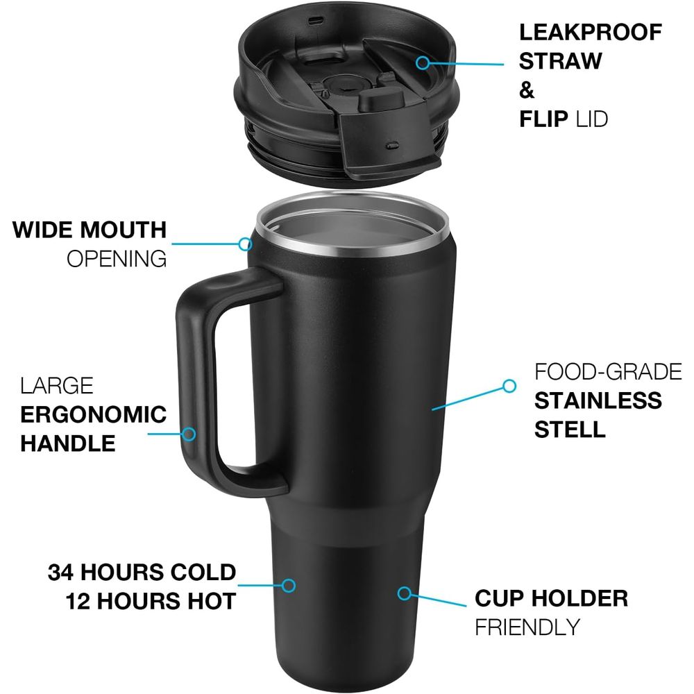 40 oz Insulated Travel Mug wit - Stainless Steel Straw 评论和价格