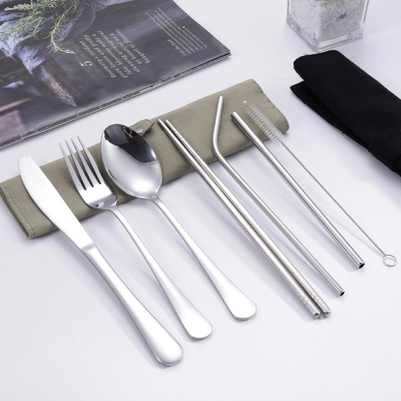 8 Pcs/Set Tableware Travel Cut - Stainless Steel Straw 评论和价格