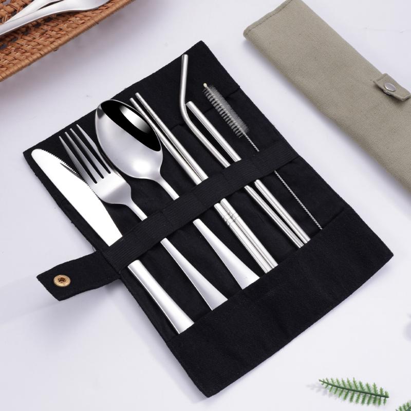 8Pcs/Set Tableware Travel Cutl - Stainless Steel Straw 评论和价格